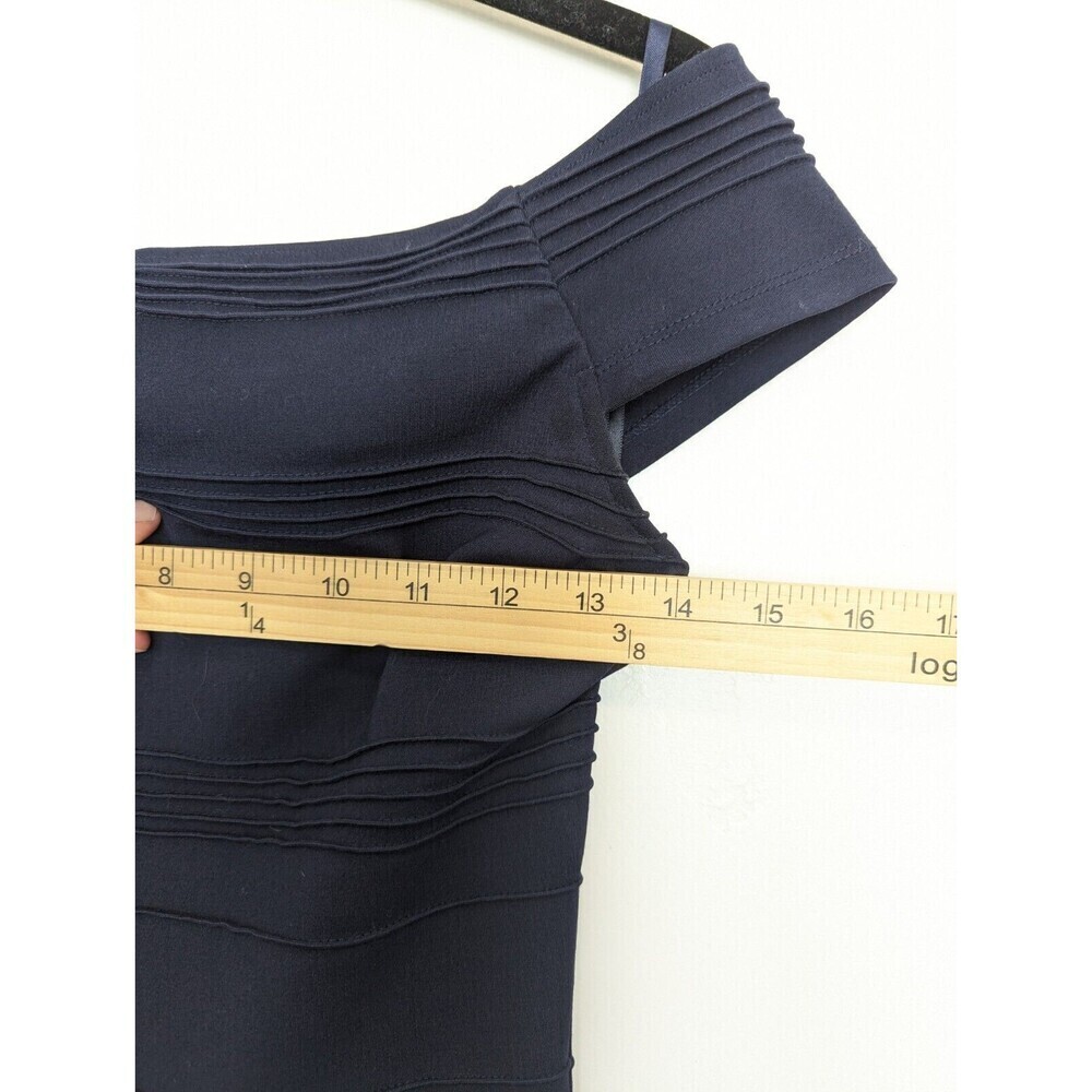 Ted Baker Dress Women Size 1/S Navy Blue Bodycon Pintuck Rose Gold Cocktail Midi - Picture 9 of 11